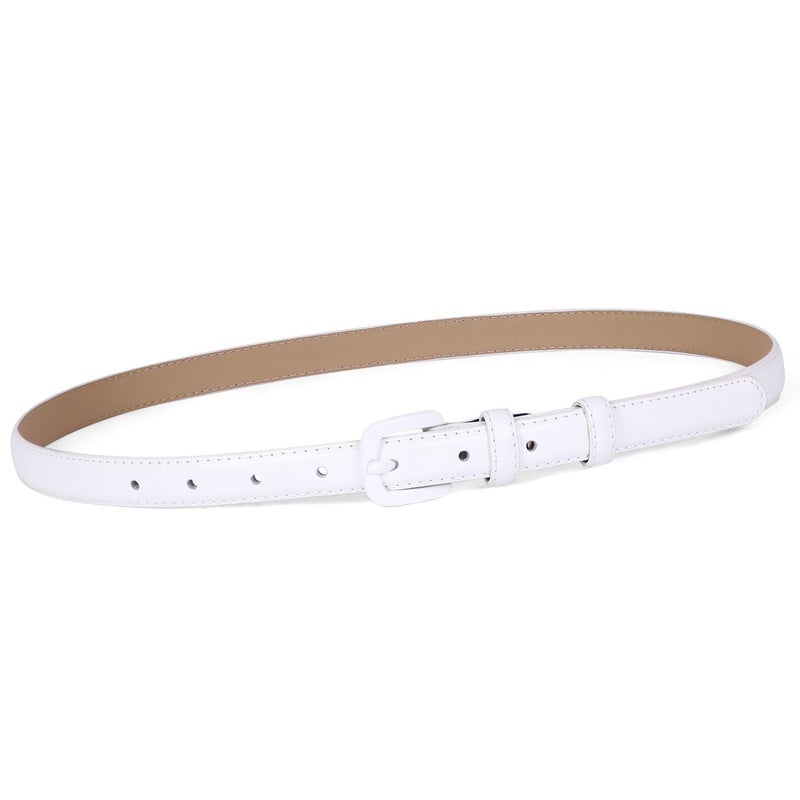 WHIPPY Women Skinny Leather Belt Thin Waist Jeans Belt for Pants in Pin Buckle Belt, White, Pants Size 24-29 inches - Image 1